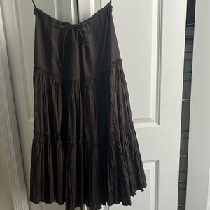 Brown tiered cotton skirt with a drawstring waist